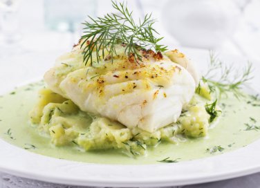 Baccalà con salsa di broccoli e cipolla di Tropea