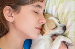 ragazza e cane insieme