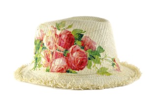 decorare cappello paglia, cappello paglia decoupage