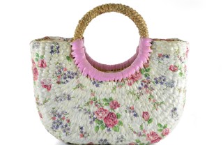 decorare borsa paglia, borsa di paglia decoupage