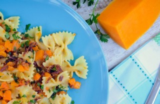 pasta zucca ricetta, pasta zucca panna pancetta