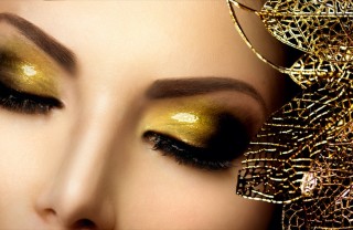 trucco occhi, nero, oro e argento