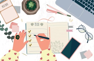 Illustrazione delle mani che scrivono una to do list dove organizzare le cose da fare, organizzare cose da fare