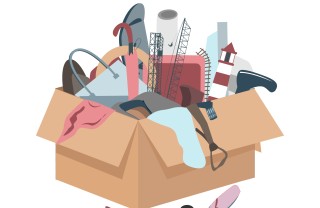 Illustrazione di uno scatolone pieno di cianfrusaglie cosa buttare per fare ordine, cosa buttare