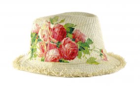 decorare cappello paglia, cappello paglia decoupage