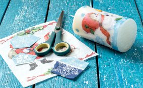 lavoretti di natale, decoupage natale, candela di natale fai da te