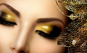 trucco occhi, nero, oro e argento