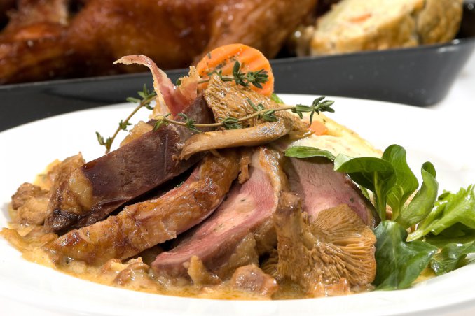 petto anatra fungli marmellata mele rabarbaro