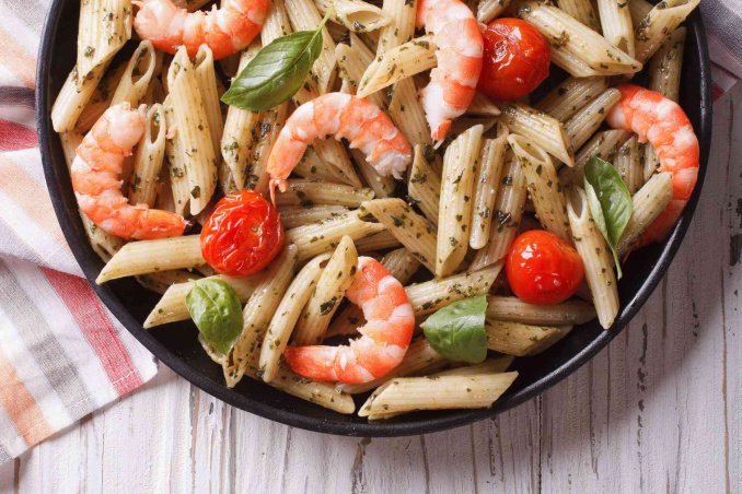 mezze maniche con scampi