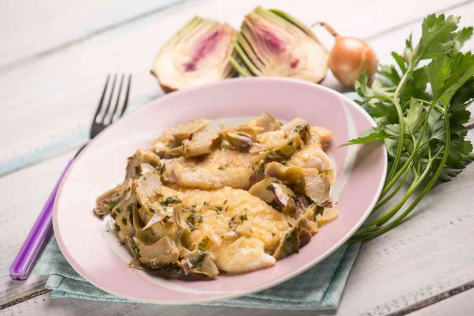 merluzzo con ceci e carciofi