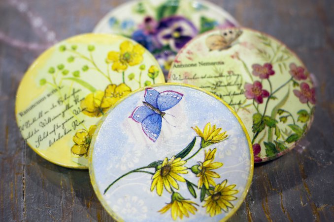 sottobicchieri fai da te legno, legno decoupage, sottobicchieri fai da te mdf