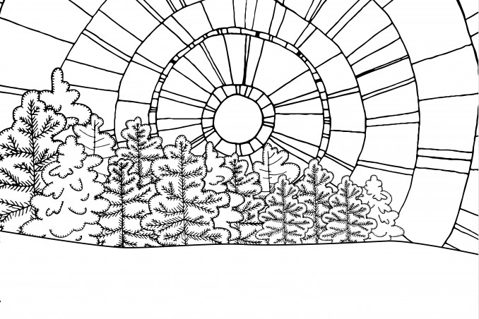 disegno paesaggio invernale, paesaggio invernale da colorare, disegni inverno 