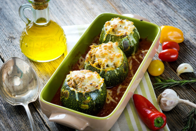 zucchine tonde, padella, ripiene forno
