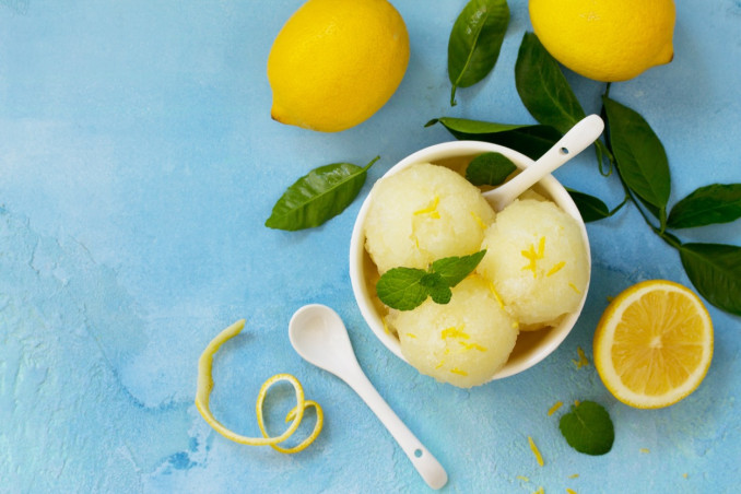 sorbetto, limone, panna