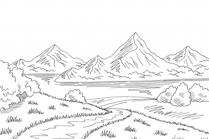 paesaggio montagna da colorare, disegno montagna da colorare